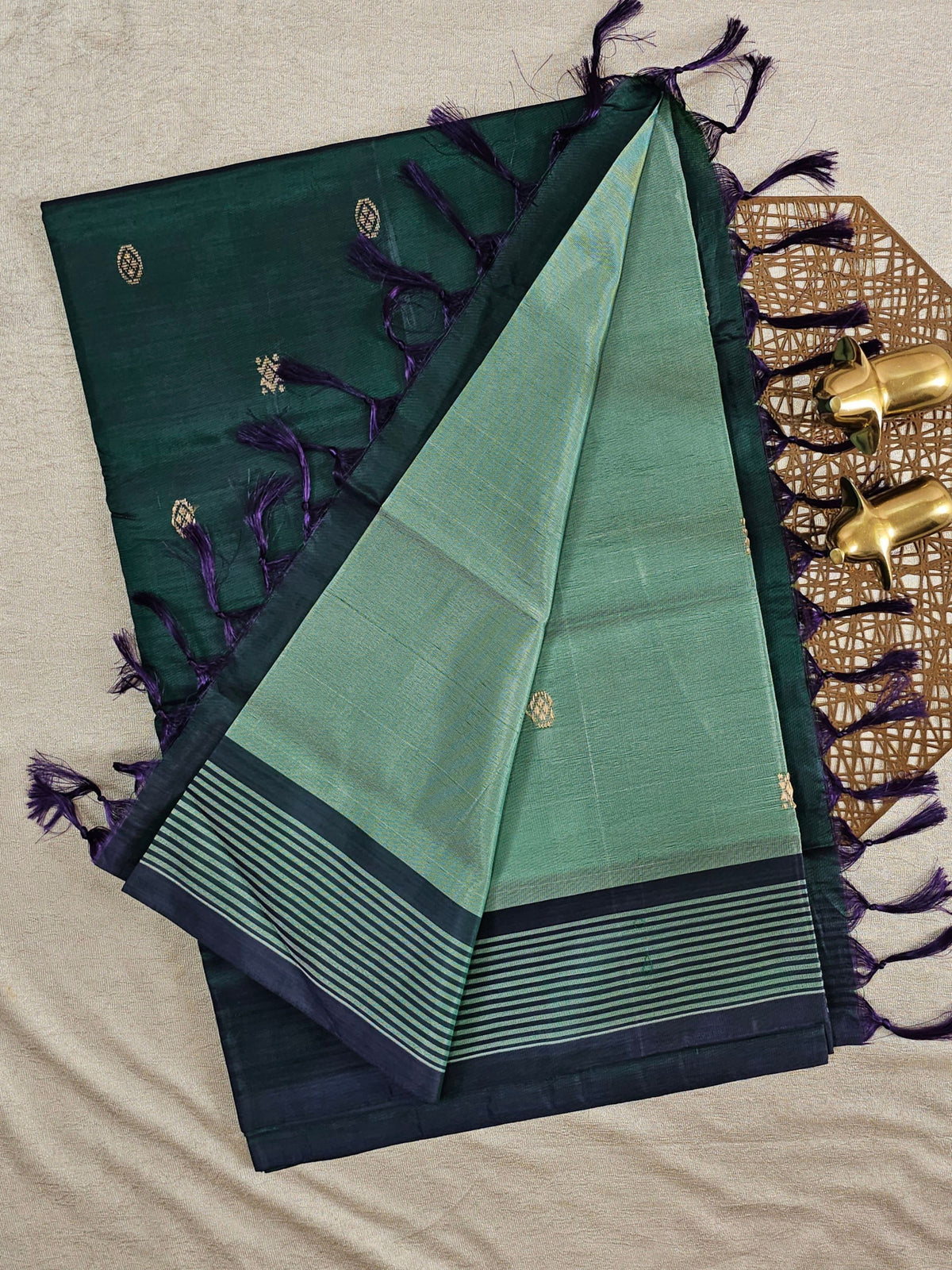 Chinnalampattu Saree - Light Green with Peacock Green