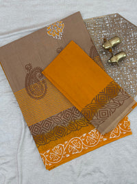 Pure Cotton with Hand Block Prints - Beige with Yellow