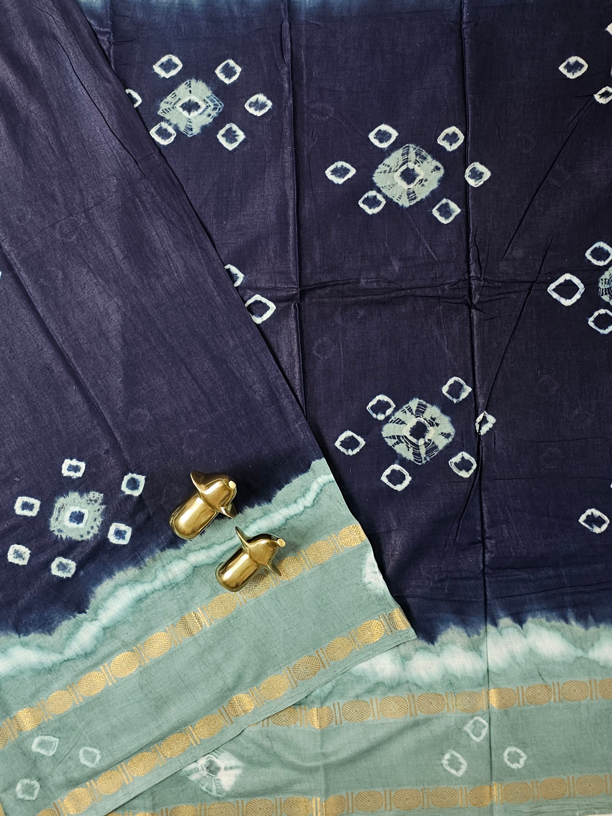Madurai Sungadi Cotton Saree - Blue with Sage Green