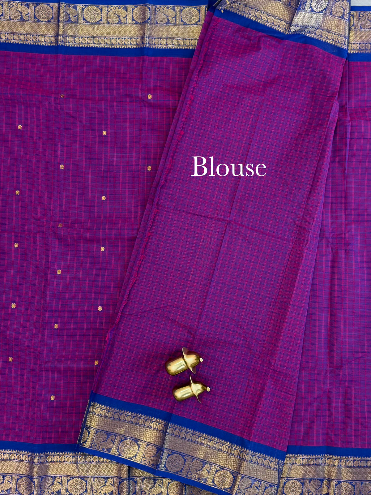 Chettinad Cotton Saree - Magenta Pink with Blue