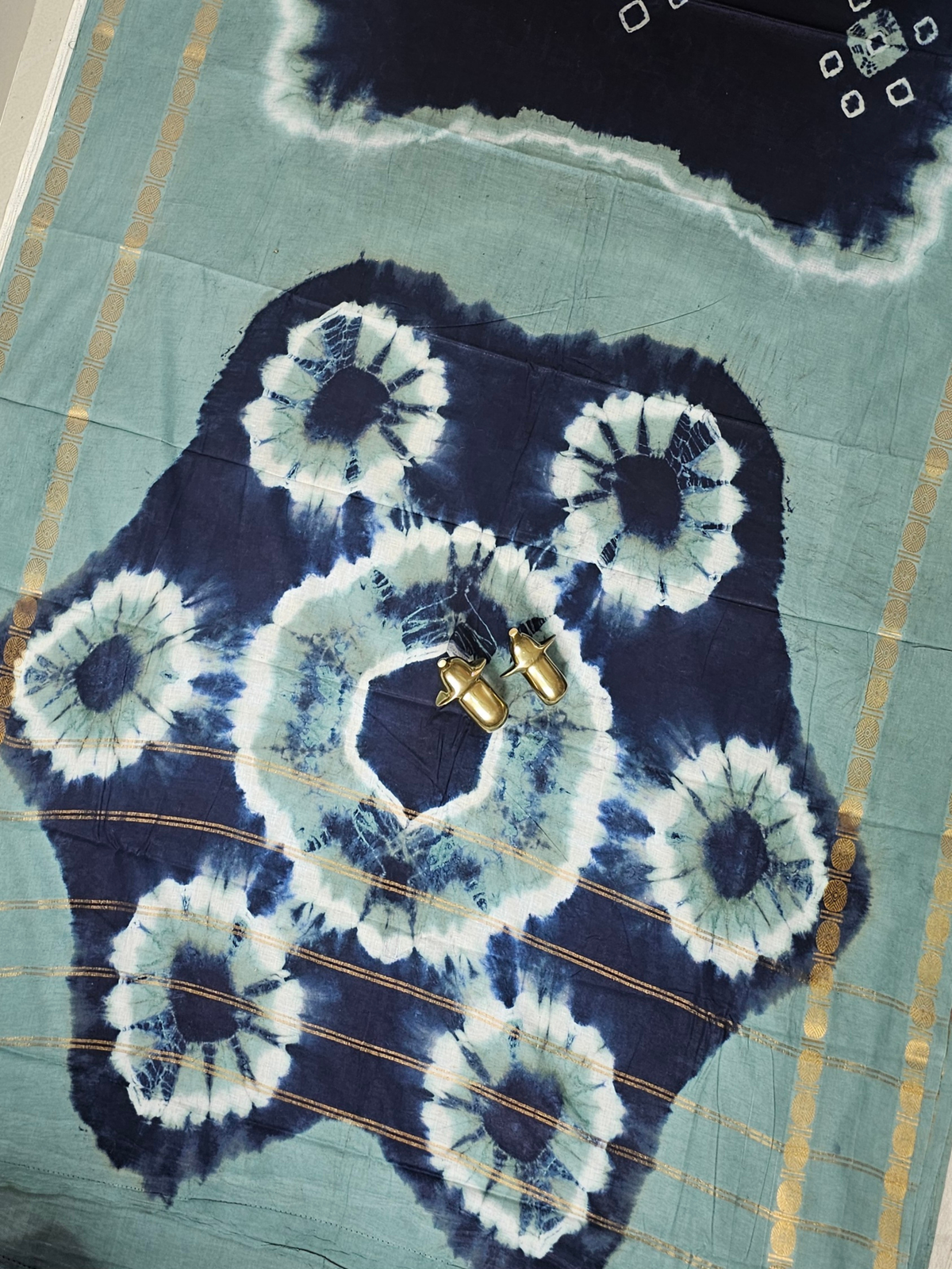 Madurai Sungadi Cotton Saree - Blue with Sage Green