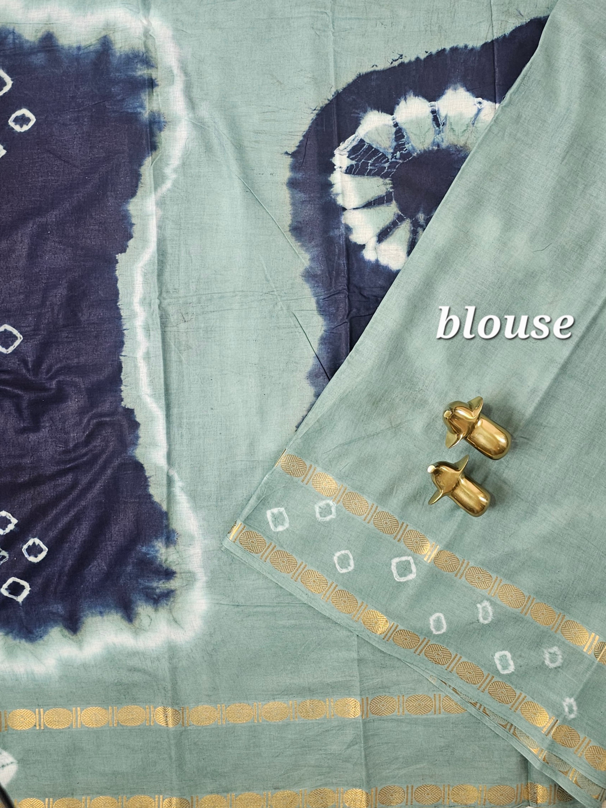 Madurai Sungadi Cotton Saree - Blue with Sage Green