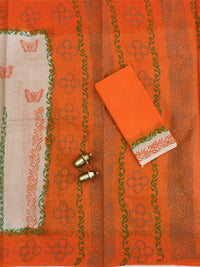 Pure Cotton with Hand Block Prints - Beige with Orange