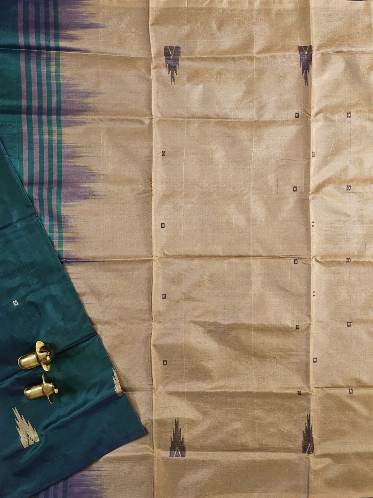 Chinnalampattu Saree -  Peacock Blue with Beige