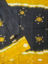 Madurai Sungadi Cotton Saree - Black with Yellow