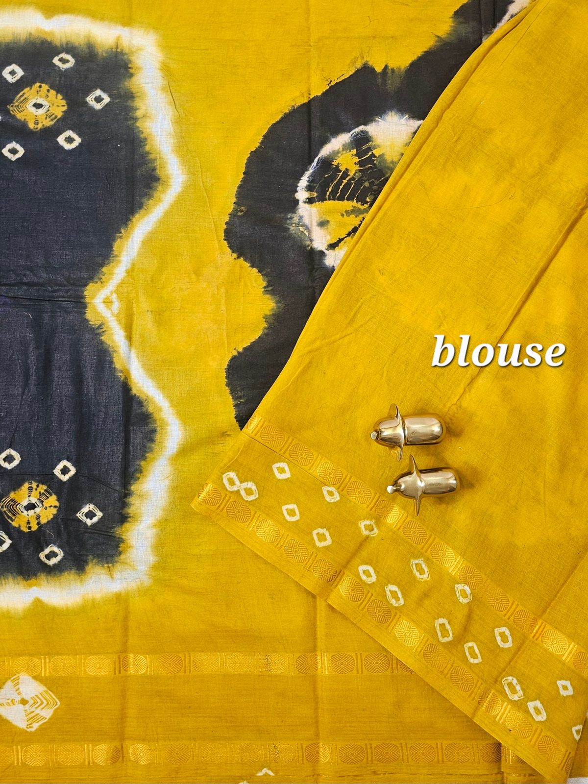 Madurai Sungadi Cotton Saree - Black with Yellow