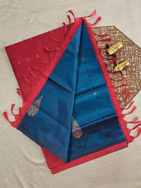 Chinnalampattu Saree - Peacock Blue with Red