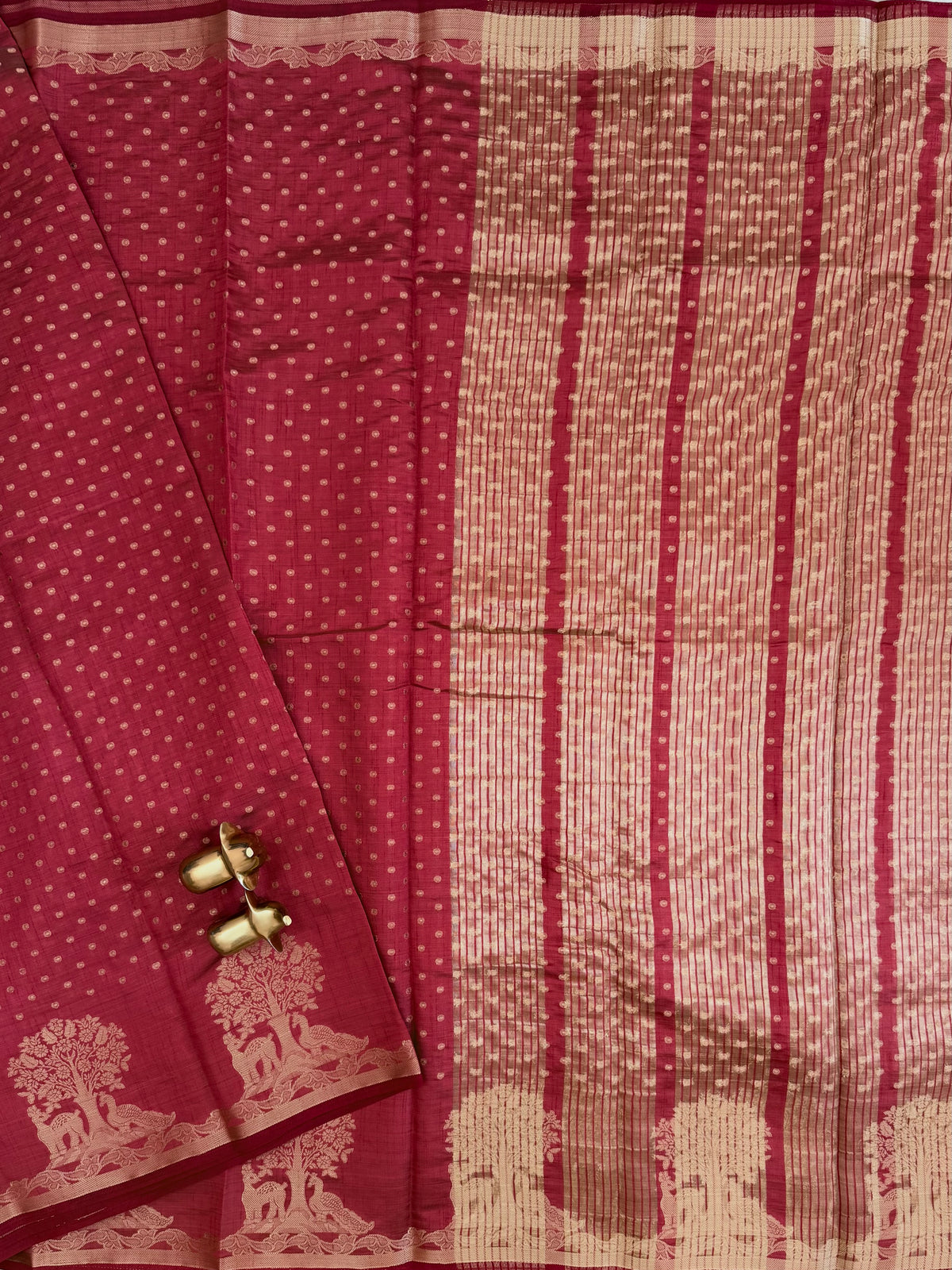 Tussar Silk Cotton Saree - Maroon