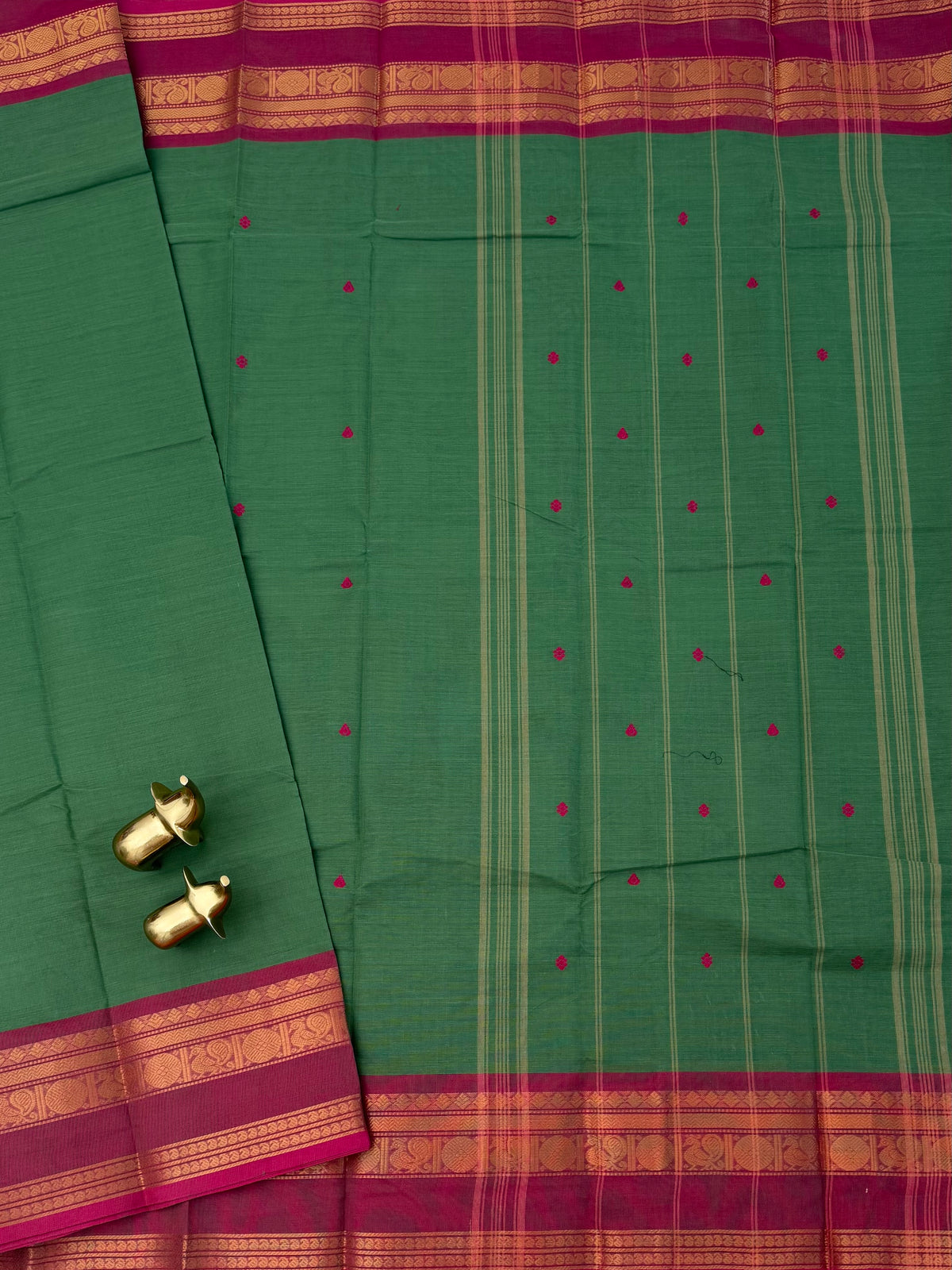 Chettinad Cotton Sarees - Green with Pink