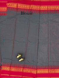 Chettinad Cotton Sarees - Dual Shade of Peacock Blue with Pink