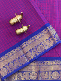 Chettinad Cotton Saree - Magenta Pink with Blue