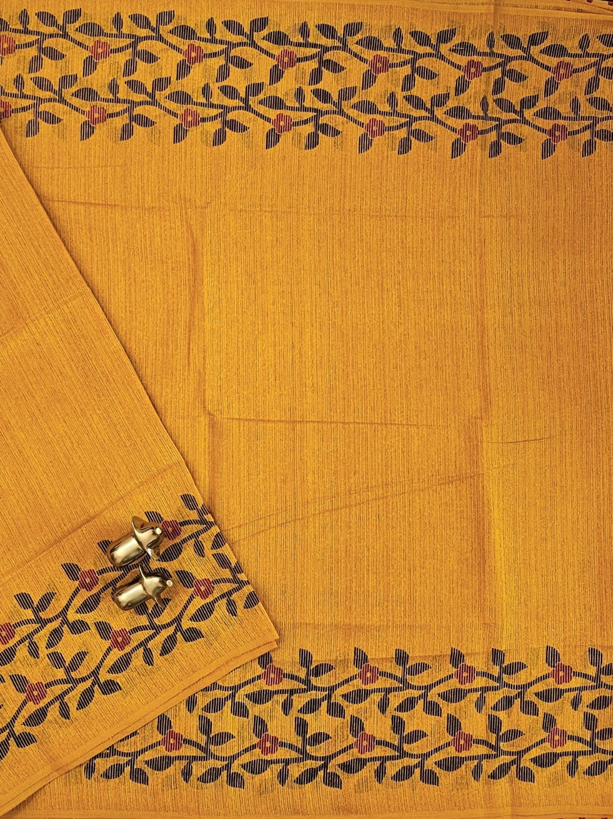 Casual Semi Tussar with Floral Border - Yellow