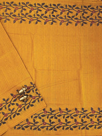 Casual Semi Tussar with Floral Border - Yellow