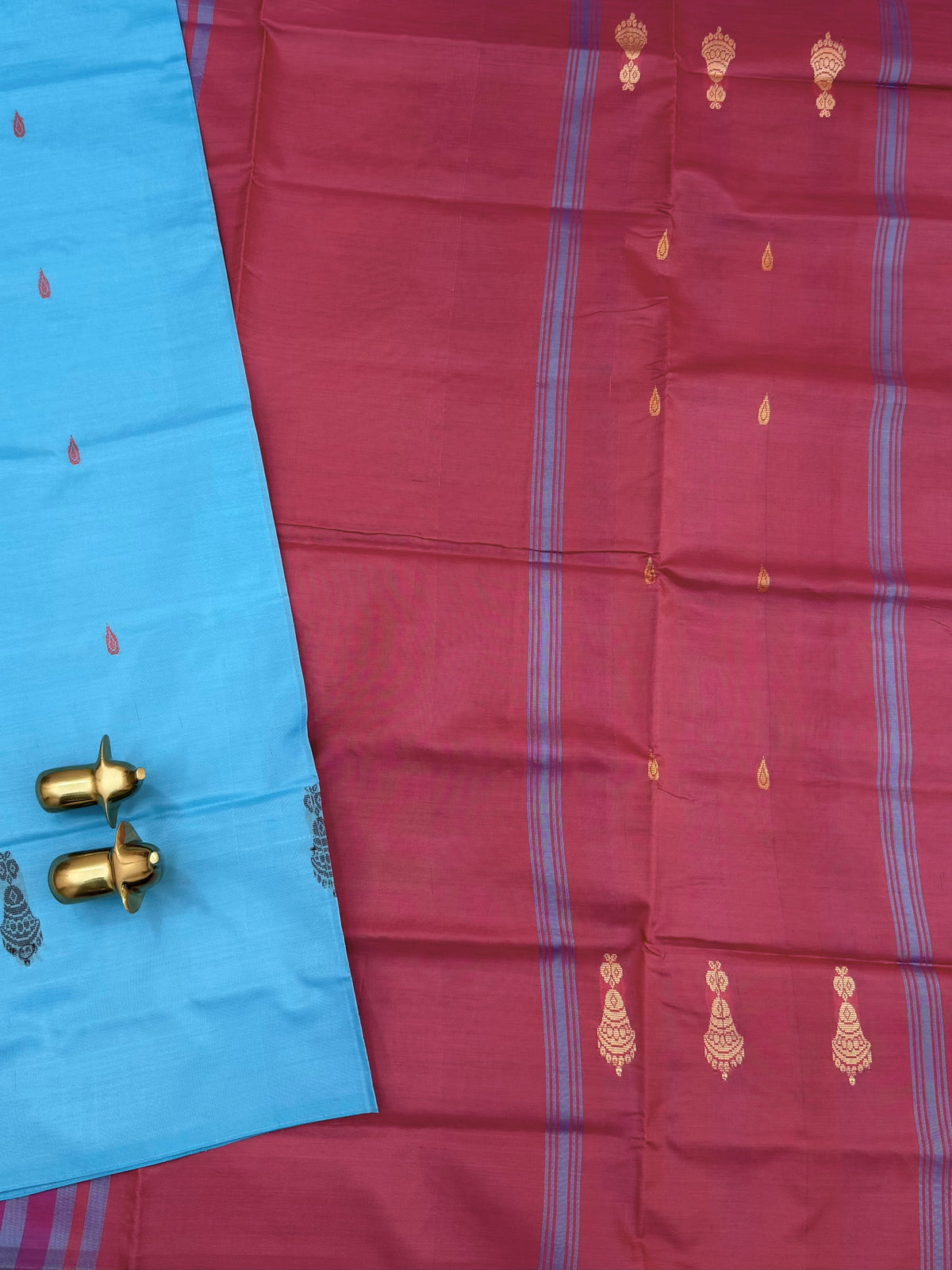 Chinnalampattu Saree - Blue with Reddish Pink