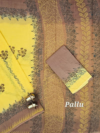 Pure Cotton with Hand Block Prints - Yellow with Brown