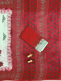Pure Cotton with Hand Block Prints - Pista Green with Maroon