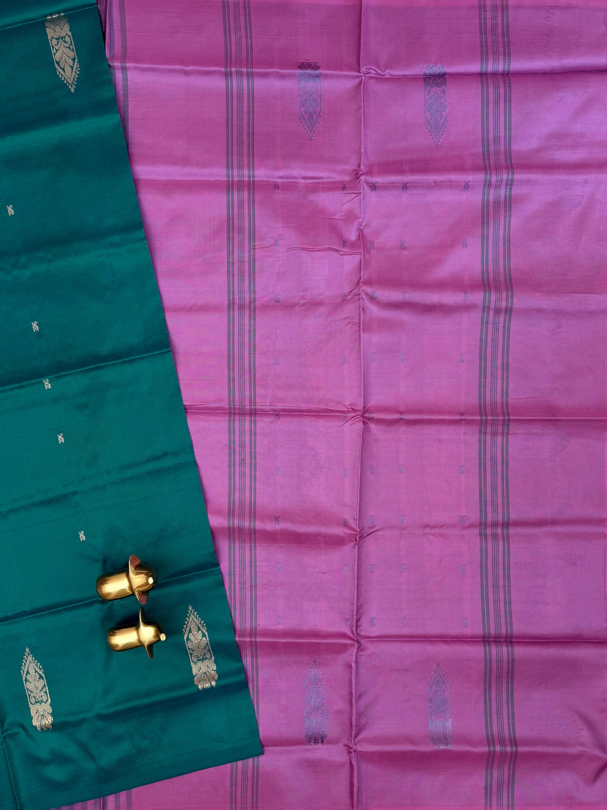 Chinnalampattu Saree - Peacock Green with Pink