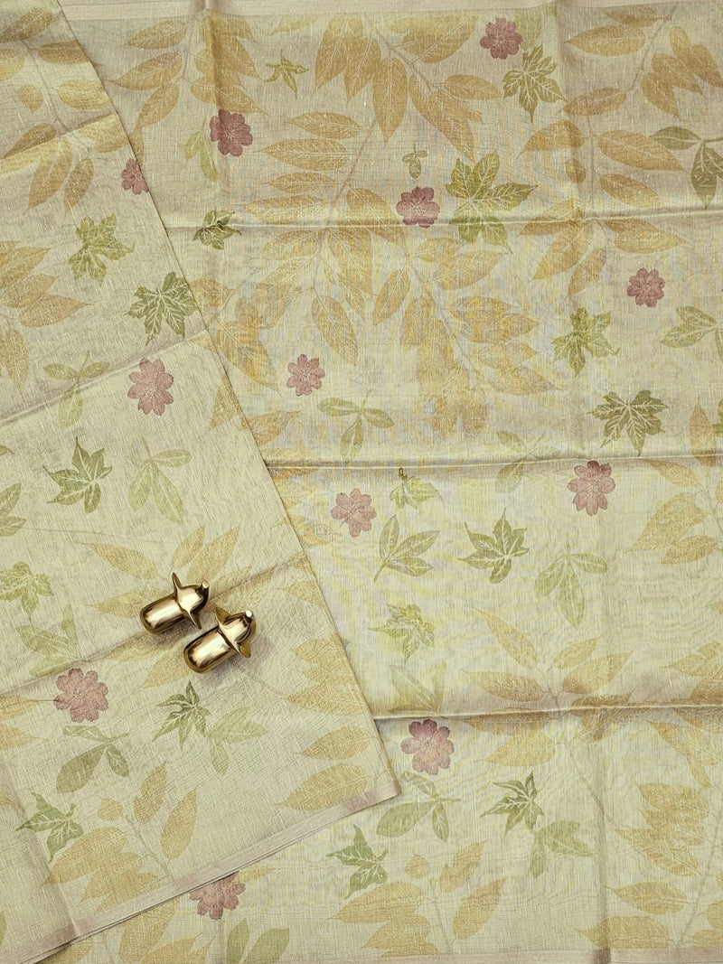 Soft Chanderi with Tissue Floral Digital Prints with Sequence Weaving - Grey