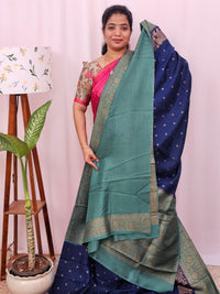 Jute Banarasi Silk Saree - Blue with Sea Green