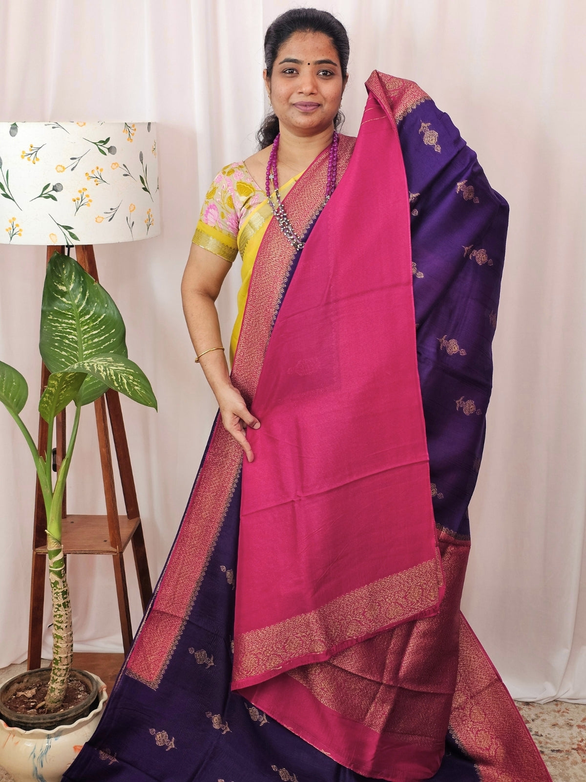 Jute Banarasi Silk Saree - Purple with Pink