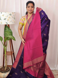 Jute Banarasi Silk Saree - Purple with Pink