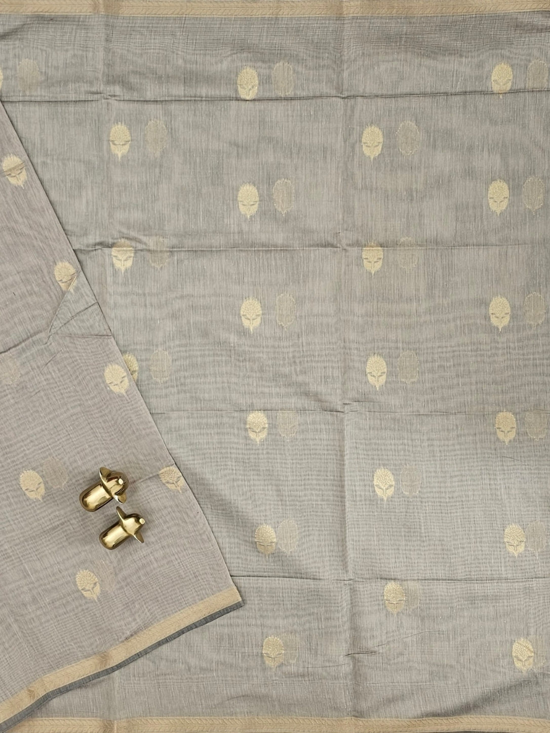 Semi Maheswari Silk Cotton Saree - Beige with Maroon