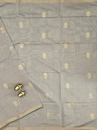 Semi Maheswari Silk Cotton Saree - Beige with Maroon