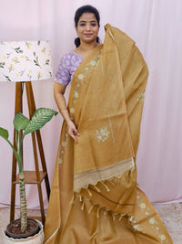Linen Tissue with Zari Weaving Digital Printed Sarees - Yellow