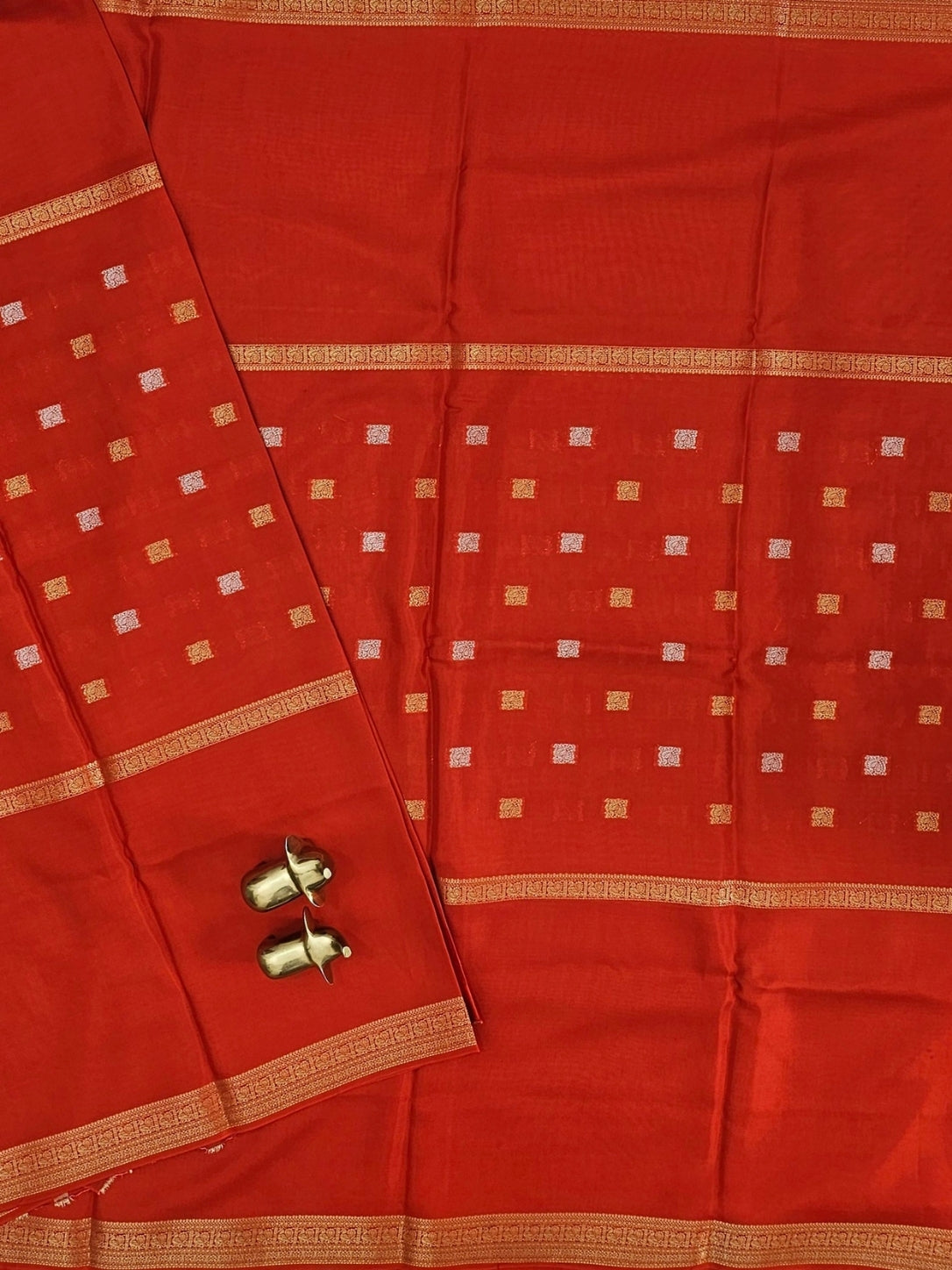 Semi Mysore Crepe Silk Saree - Rust Orange