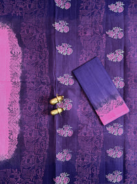 Pure Cotton with Checks Hand Block Prints - Pink with Purple