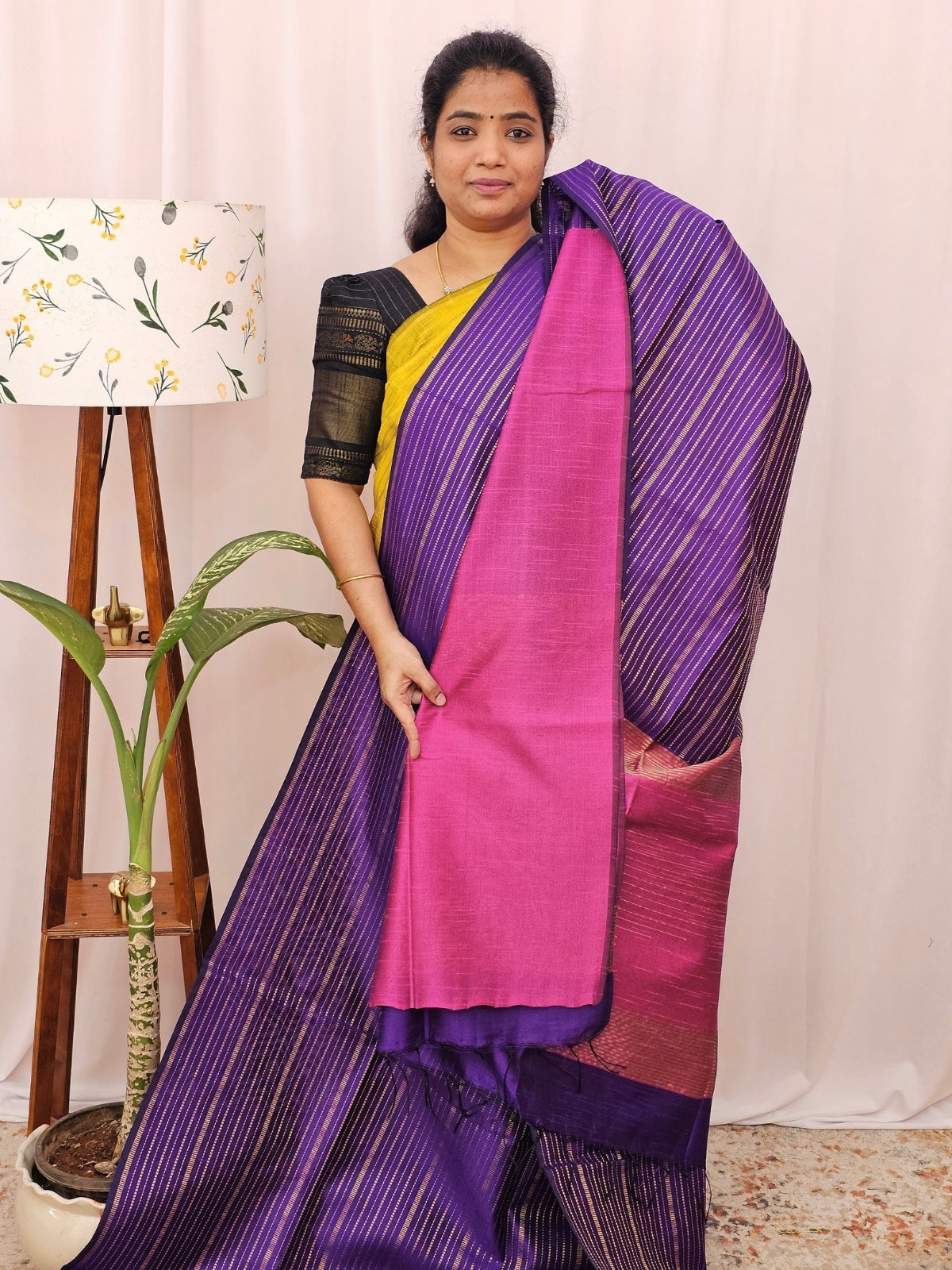 Semi Raw Silk - Purple with Pink