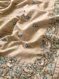 Premium Semi Tussar Zari Woven with Beautiful Emboridery Saree - Cream with Blue