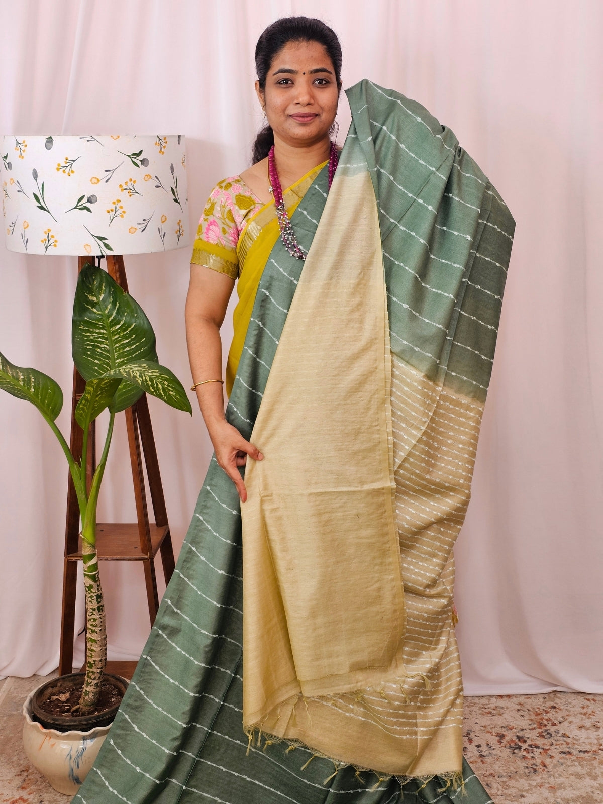 Bhagalpuri Fancy Sarees - Dark  Green with Cream