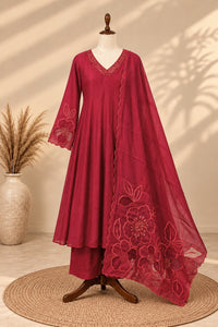 Premium Mul Chanderi 3 pcs Salwar Suit - Pinkish Marron