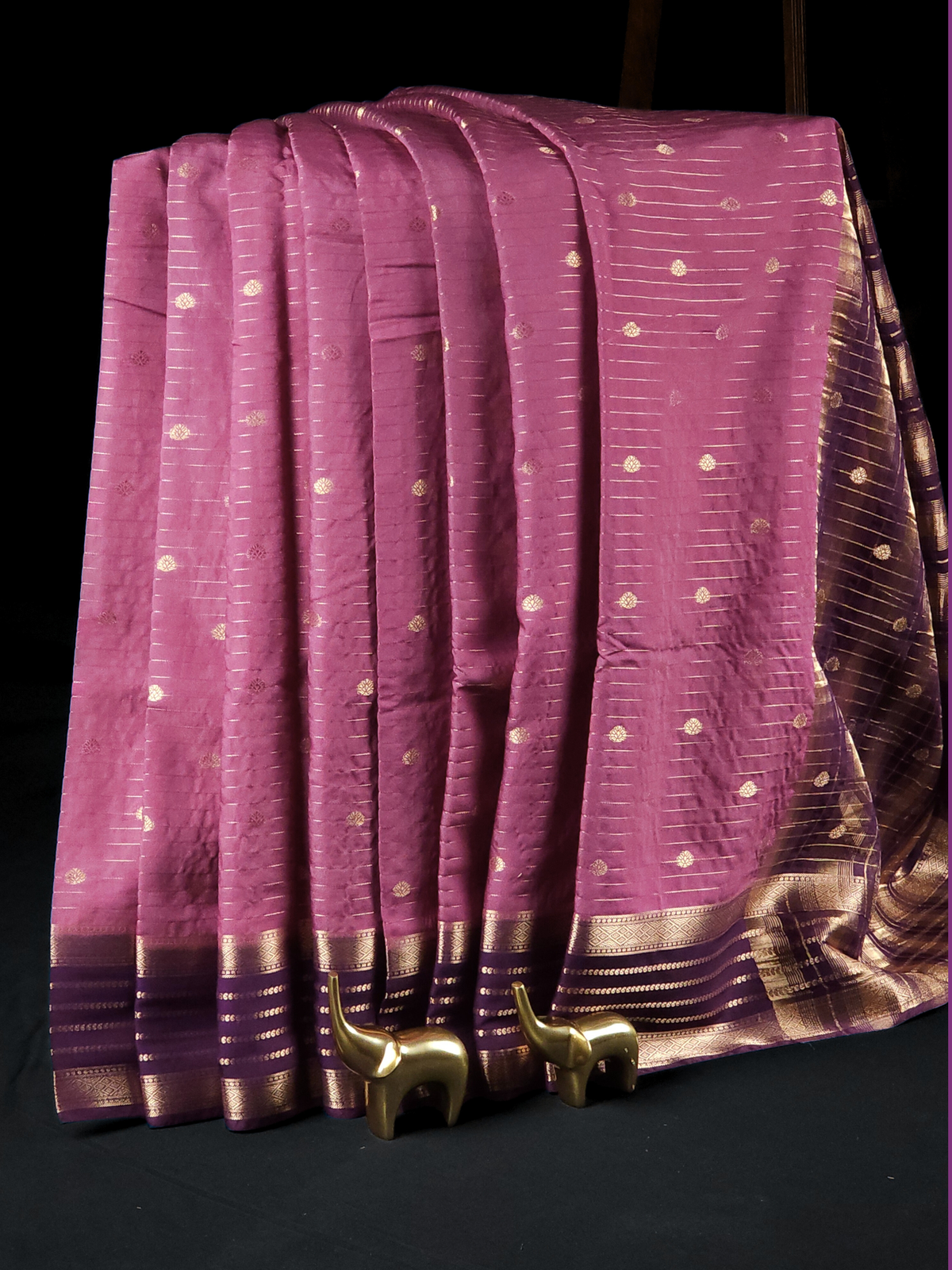 Georgette with Zari Woven Border Saree - Dark Onion Pink with Magenta Pink