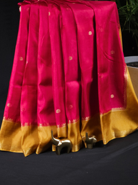 Semi Mysore Crepe Silk Saree - Pink With Mustard Yellow