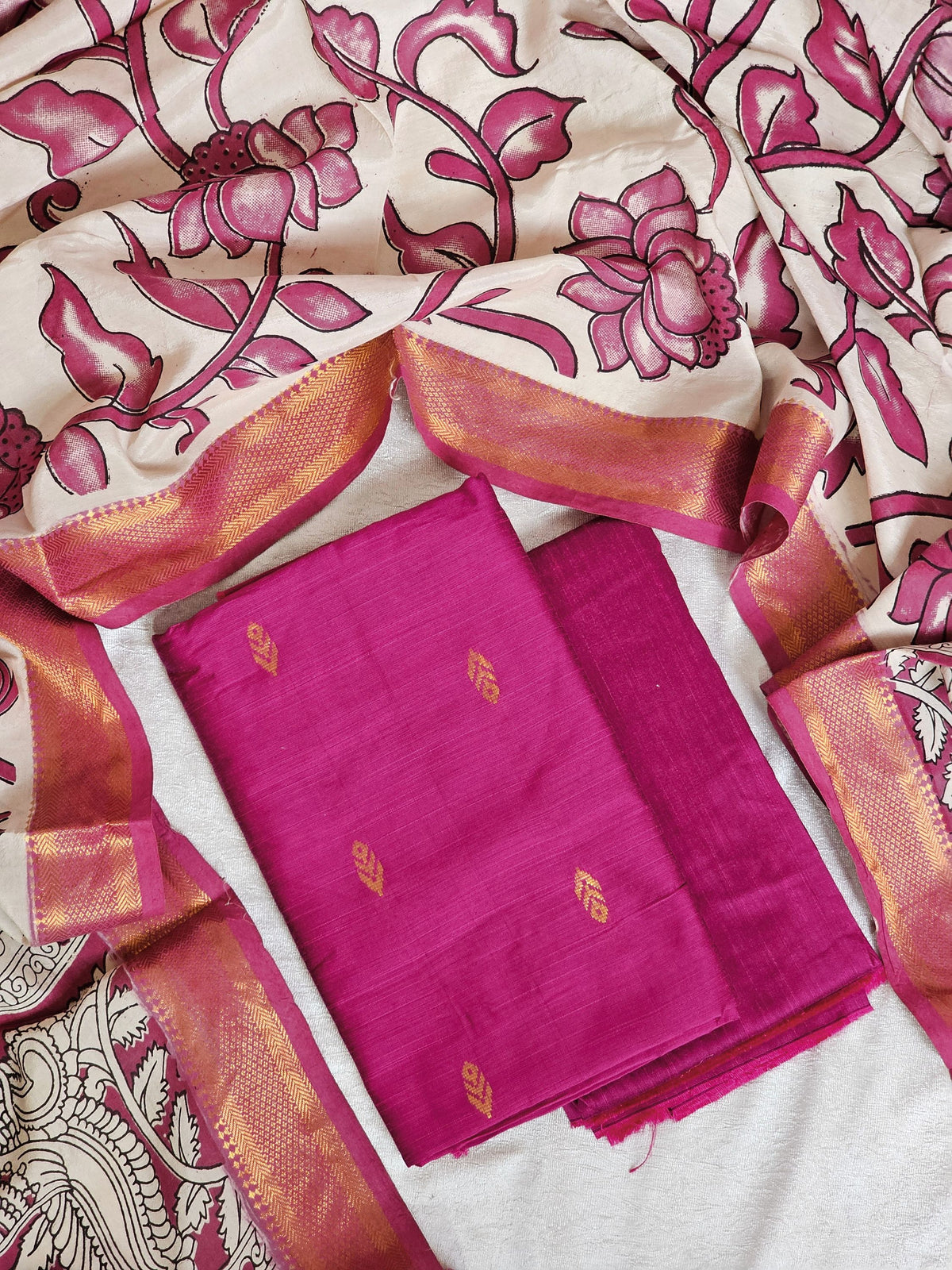 Raw Silk Unstitched Salwar - Pink