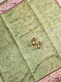 Unique Semi Tussar with Zari Weaving Butti - Green