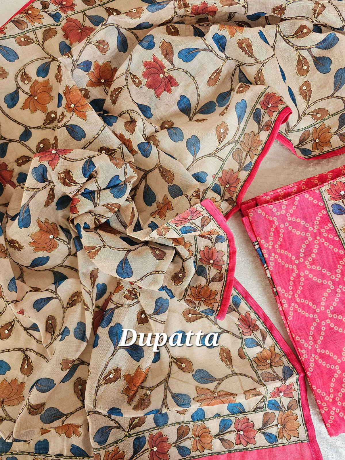 Chanderi with Kantha Unstitched Salwar Suit - Pink