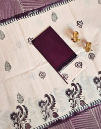 𝐏𝐫𝐞𝐛𝐨𝐨𝐤𝐢𝐧𝐠 𝐀𝐯𝐚𝐢𝐥𝐚𝐛𝐥𝐞 - 𝟐0 𝐝𝐚𝐲 𝐃𝐢𝐬𝐩𝐚𝐭𝐜𝐡 𝐓𝐢𝐦𝐞 Pure Cotton with Hand Block Prints - Beige with Dark Maroon
