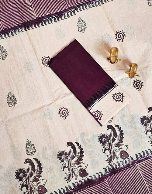 Pure Cotton with Hand Block Prints - Beige with Dark Maroon