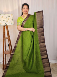 Jute Banarasi Saree - Green with Brown
