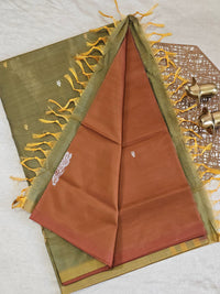 Chinnalampattu Saree - Dark Brown with Dual Shade Greenish Yellow