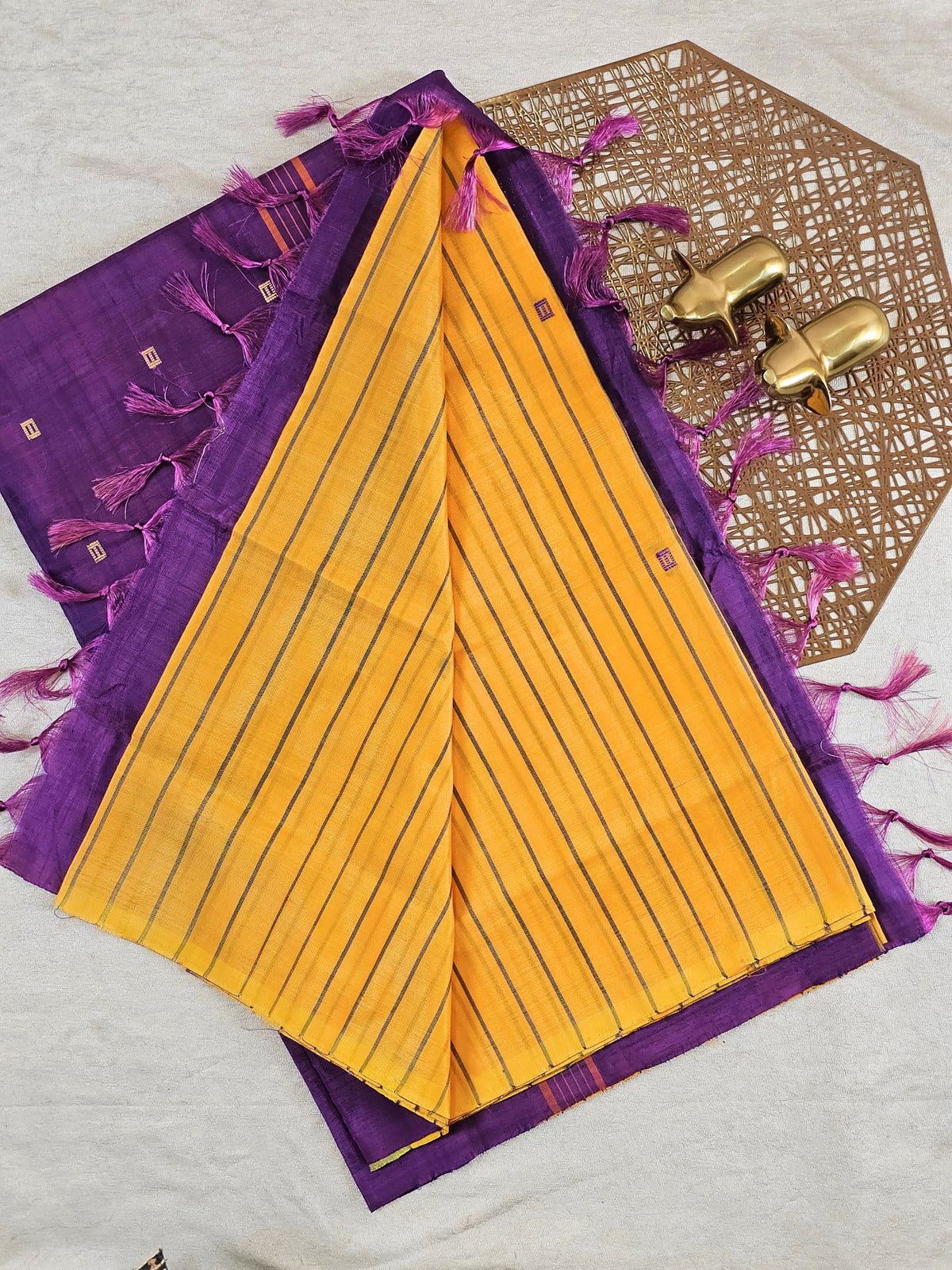 Chinnalampattu Saree - Mustard Yellow with Purple