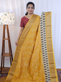 Pure Chanderi Butter Silk - Mustard Yellow with Cream