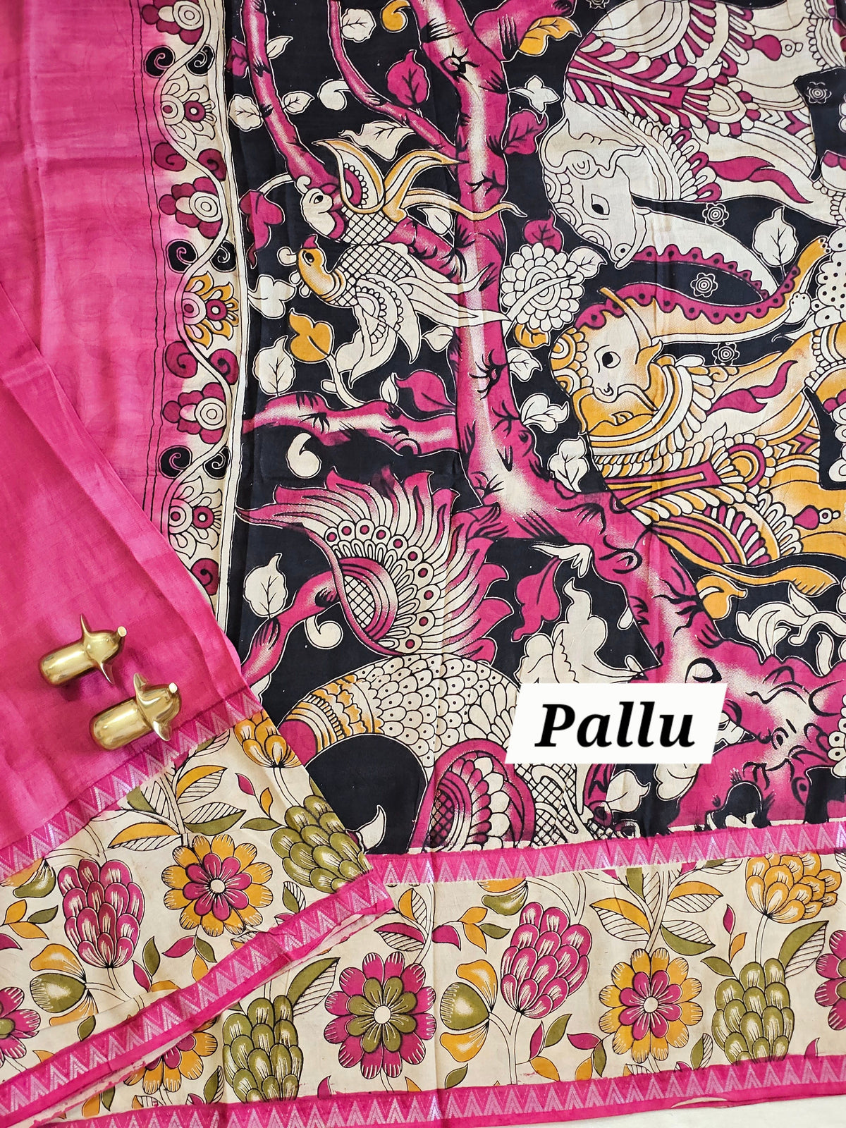 Chennuri Silk With Gap Border Kalamkari Sarees - Pink