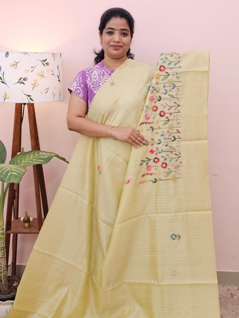 Premium Soft Linen Tissue with Hand Emboridery - Pista Green