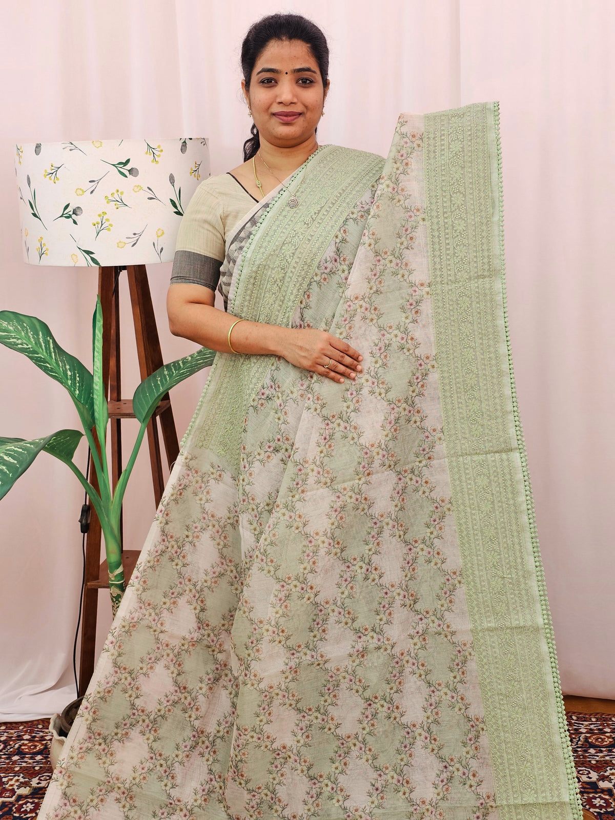 Premium Super Net Kota Saree - Pastel Green