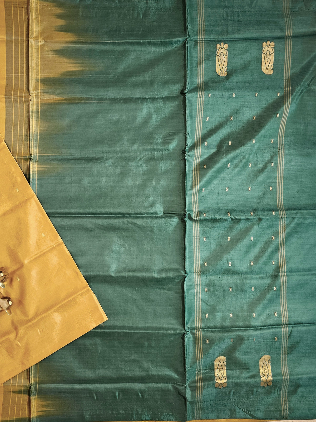 Dark Musterd with Green  Chinnalampattu Saree with Blouse