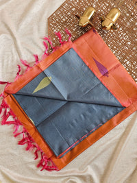Chinnalampattu Saree - Grey with Dual Shade Peachish Pink